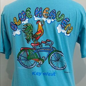 Blue Heaven Key West Florida Rooster & Bike Graphic T-Shirt |Size M, unisex